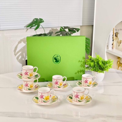 European Style Ceramic Turkish Espresso Cups and Saucers Gift Set for Dessert & Afternoon Tea
